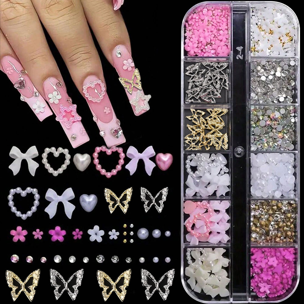 Crystal Bead Mix - 12 сеток, розовый, белый бант, украшения